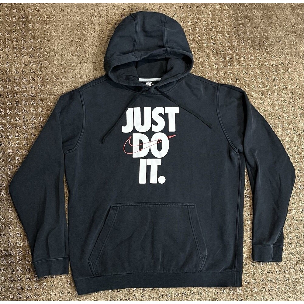 Nike Just Do It Graphic Pullover Hoodie Sweatshirt Y2K Black Size Large